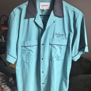 Carhartt/WIP SS Men's Teal and Black Button Down Shirt